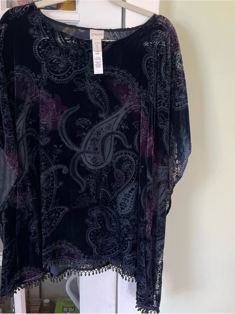 Chicos S/M Blue and Purple Velvet Poncho
